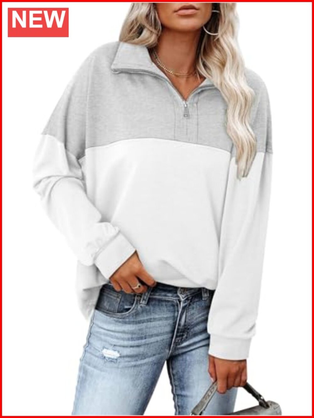Womens Waffle Knit Half Zip Pullover Loose Fit Sweatshirt Long Sleeve Casual